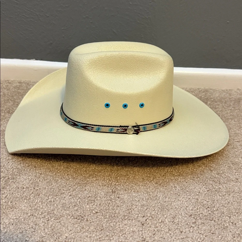 Cream Cowboy Hat with Patterned Band - Picture 2 of 4